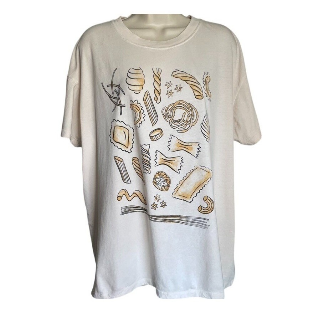 Girl Dangerous Pasta Graphic Tee Womens L Ivory Organic Cotton Casual Food Art